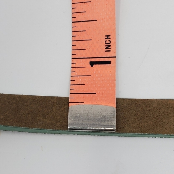 TARNISH TAN & MINT GREEN STRUCTURED BOW SKINNY LEATHER BELT WOMEN MEDIUM - Picture 9 of 14